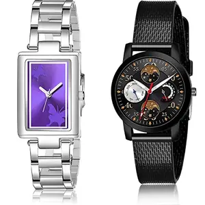 NIKOLA Style Analog Purple and Black Color Dial Women Watch - GM214-(49-L-10) (Pack of 2)