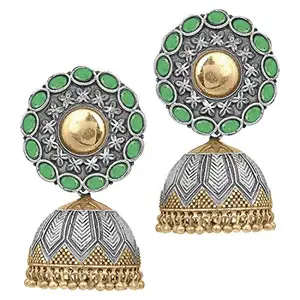 Peora Antique Afghani Oxidised Silver Plated Jhumki Earrings Women