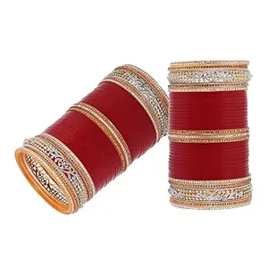 Lucky Jewellery Bridal Bangle Set Wedding Punjabi Chuda Designer Chura AD & CZ Stone Maroon Color Choora For Women (1998-M1C1-LJ131-M-26)
