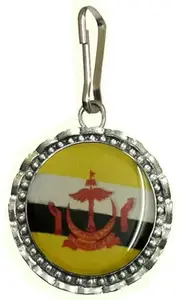 Brunei National Flag Pendant Necklace Chain Locket with Hook (1 Piece) | 27mm Round Alloy Steel | Imported from Thailand