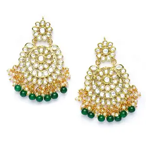 Shining Diva Fashion Latest Traditional Stylish Gold Plated Kundan Earrings For Women and Girls (Green)(12337er), one