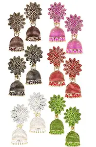 MEENAZ Jhumka Earrings for Women Girls Ladies Wife meenakari oxidised kundans flower red green black blue yellow Temple South Indian Traditional Ear rings Set stylish small Jhumki Combo pack