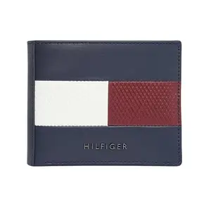TOMMY HILFIGER Leather Wallet for Men, Global Coin Wallet, Eddyville, Navy