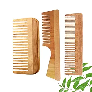DAUMI Ayurvedic Neem Wood Anti Dandruff Hair Comb Combo | Hair Growth, Hairfall, Dandruff Control | Hair Straightening, Frizz Control | Comb for Men, Women