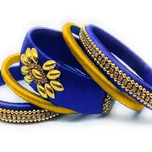pratthipati's Silk Thread Bangles New Plastic Bangle With Dark blue Color (Yellow) (Pack of 5) (Size-2/10)