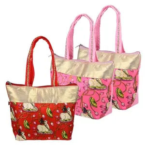 Kuber Industries Women's Hand Purse | Traditional Mini Hand Bag | Silk Wallet Hand Bag | Woman Tote Hand Bag | Gifts Hand Bag | Cow-Small Hand Purse | Pack of 3 | Multi