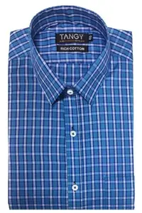 Men's Cotton Lycra Full Sleeve Checked Casual Shirt (Blue, M)-PID47218