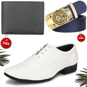 Vitoria Men's Relaxed PU Formal/Party Shoes | Shoes Combo with Free Wallet & Belt | Stylish & Comfortable | Ideal for Office, Casual Outings, Parties (4988_VTOR-BLK-1006) (Multicolor)(Size: 8UK)