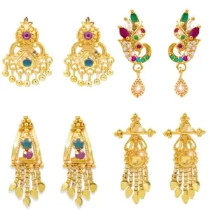 Panachee One Gram Gold Studs Temple Jhumka Jhumki Jewellery Earrings Combo Alloy Jhumki Earring