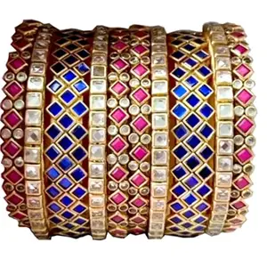 Neta Jewels Silk thread bangles kundan bangles Pink And Blue colour for use set of 10 for women/girls (2-8)
