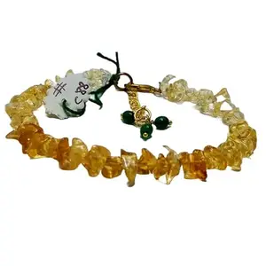 LKBEADS Gold Plated Bracelet with Yellow Smooth Citrine Beads – Nugget Chips 5-7mm – 7 inch Adjustable – For Men & Women|LK_STACK_02100