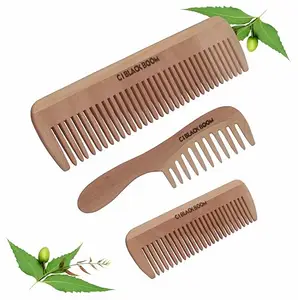C I Black Boom|Green Neem Wooden Hair Comb, Set of 3 (C05 + C07 + C08) .Prevents Hair Breakage, Reduces Dandruff frizz & hair fall, Suitable for All Hair Types – Men & Women