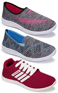 Camfoot Women's (5048-5045-5046) Multicolor Casual Sports Running Shoes 4 UK (Set of 3 Pair)