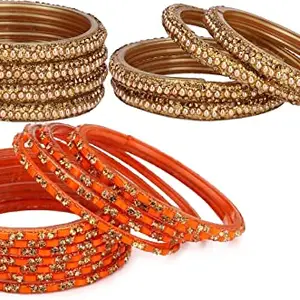 Colorful Glass Bangles/Kada Set Combo Ornamented with Colourful Chips & Beads_Bridal1894 (AkBang2-AAAW1.c_bang)