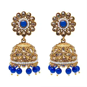 Shining Jewel - By Shivansh Shining Jewel Antique Gold Plated And Traditional Jhumka Earring With CZ & Crystals Pearls For Women (SJ_1929_BL)