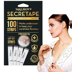 MKgrovv Excellent Waterproof Secret Fashion Clothing Tape Double Sided Transparent Tape for Dress, Clothes, Body Ideal for All Fabric Types and Sensitive Skin[Strong-built-100 Strips]