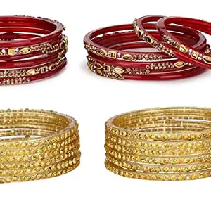 Colorful Glass Bangles/Kada Set Combo Ornamented With Colourful Chips & Beads_D594 (AkBang2-FN1.b_bang)