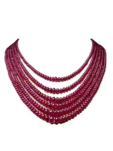 Fashion o mania natural Ruby Beaded Multi-Strand Necklace, 5 Layers, Deep Red Color