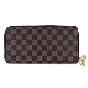 PH BROTHER Leather Stylish LongLadies Wallet with Zip Pocket Zipper Inner Material Polycotton Attractive Color Brown