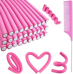 APOEM 30PCS 9.45" Flexible Curling Rods Flexi Rods Hair Curlers Set,Twist Foam Hair Rollers No Heat Hair Curlers Rollers,Steel Pintail, Rat Tail Comb for Short and Long Hair