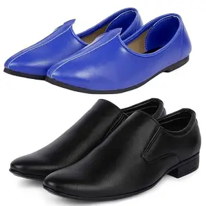 Vitoria Gracefull Men Black Silipon Formal Shoes with Black Jutti Combo/9