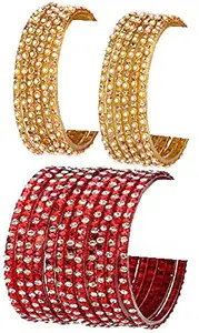 Colorful Glass Bangle/Kada Set Combo Ornamented With Colourful Chips & Beads_G970 (AkBang2-AJH1.b_bang)