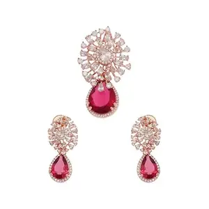 Kushal's Fashion Jewellery Ruby Rose Gold Plated Zircon Pendant Set - 411000