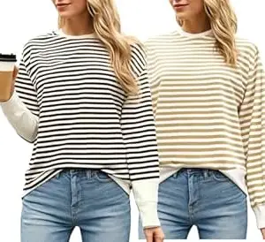 Mack Jonney VIMAL JONNEY Women Striped T-Shirt || T-Shirt for Women || Full Sleeve T Shirt || T-Shirt-VIMAL640620