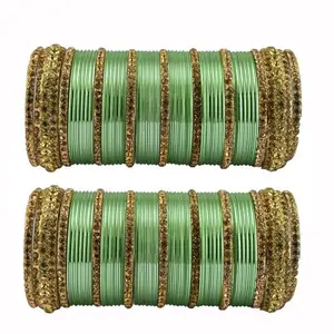 Vidhya Kangan Lieght Green Brass Stone Stud Bangle (ban28460-2.4)