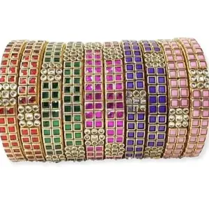 Neta Jewels Silk thread bangles kundan bangles Multi colour for use set of 10 for women/girls (2-6)