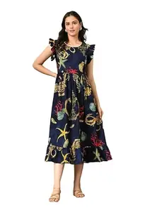 DECKEDUP Women's Casual Sleeveless Cotton Dress Dark Blue