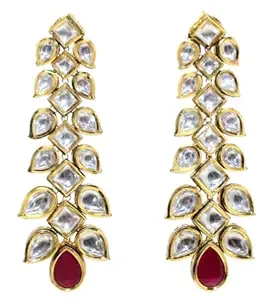 Rajasthan Gems Dangle Earrings Gold Rhodium Alloy Steel Cubic Zirconia Kundan Uncut Polki Stone Enamel Meena Women Handmade Wedding Gift H037