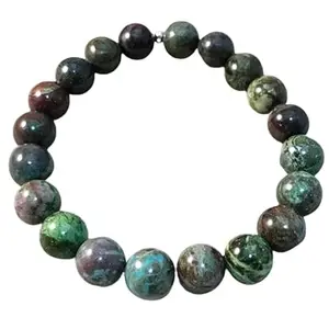 RRJEWELZ 10mm Natural Gemstone Cuprite Round shape Smooth cut beads 7.5 inch stretchable bracelet for men. | STBR_RR_M_02979