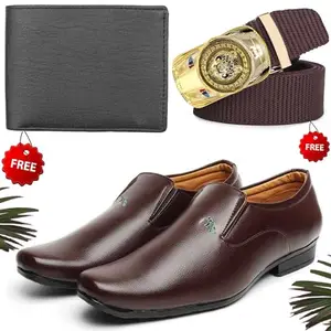Latest Trendy Formal Shoes/Party Shoes/Shoes Combo with Free Wallet & Belt for Men and Boys (BAZAAR5729_VTOR-BLK-2005) Multicolor
