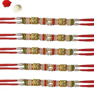 Royal Fashion Trend Royal Traditional Rakhi Roli Chawal Stylish Fancy Rakhi Floral Gold Plated Rakhi Dora Rakhi Set Kundan Gold Plated Rakhi Brother/bhaiya bhabhi rakhis, Red, Free size (135)