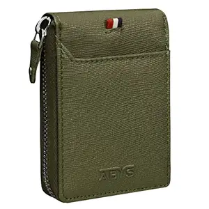 ABYS Genuine Leather RFID Olive Card Holder for Men & Women, Metallic Zipper Closure,Credit & ATM Card Wallet