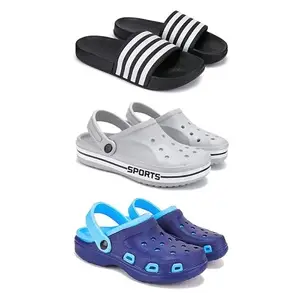 Lightweight Classic Slider || Sandals with Clogs for Men-Combo(3)-3024-3067-3019-10 Blue(COMBO(3)-3024-3067-3019-10_BZ)