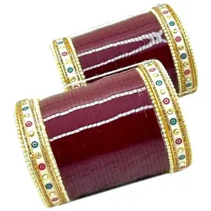 KAMAAKSHI FASHION COLLECTIONS Women's Kundan & Pearl Bangle Chuda Set - Maroon & Gold | Traditional Bridal Chura Bangles | Chuda Set for Women (2.10)