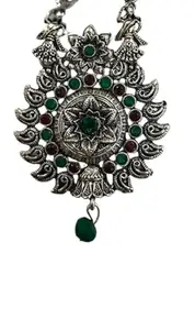 Oxidised Necklace Set with Green and Red Gemstones for Women