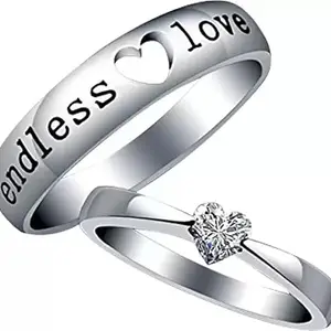 Men Valentine Smart Temperature Combo Ring Silver & Black (IR9748)