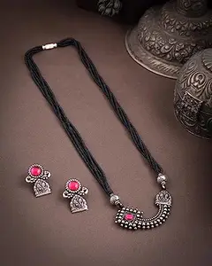 Shyam Enterprises_Oxidised Mangalsutra for Women | Traditional Silver Finish Pendant with Black Beads Chain | Ethnic & Festive Jewellery