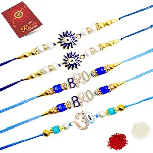 JAIPUR ACE Rakhi Combo Set of Rakhi Elegant Rakhi with Greeting Card for Bro, Brother, Bhaiya, Bhai | Rakshabandhan - (Pack of 5)