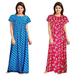 Sarika Fashion 100% Cotton Nighty for Women || Long Length Printed Nighty../Maxi/Night Gown/Night Dress/Nightwear Inner & Sleepwear for Women's (Combo Pack of 2)