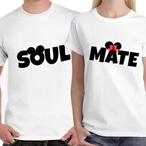 DreamBag LIMIT Fashion Store - Soulmate Unisex Love Couple Gift T-Shirts, Men-L/Women-XL (White)