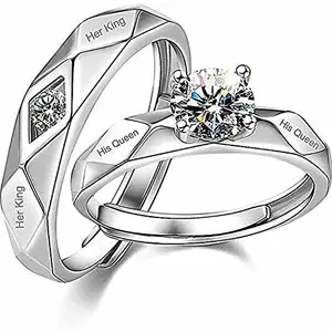 MEENAZ Rings for women girls lovers men boys Couple girlfriend Couples Husband wife Gf BF AD CZ Stylish Valentine American diamond Adjustable Love 2 Platinum Silver Finger Ring Combo set king queen-52