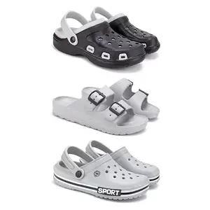 DRACKFOOT Lightweight Classic Clogs || Sandals with Slider for Men-Combo(3)-3018-3114-3016-9 Grey