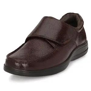Auserio Men's Trumock Full Grain Leather Hook & Loop Fastener Slip On Formal Shoes | Anti Skid Sole & Waxed Laces | Memory Foam Padded Insole | Comfort Shoes For Office & Parties | Brown 8 UK(SSE 077)