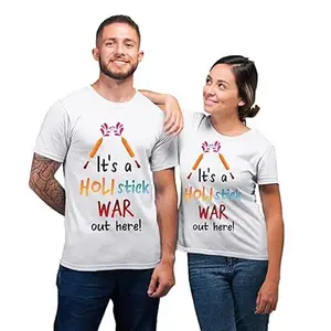 TheYaYaCafe It's a Holi Stick War Printed Matching Holi Couple T-Shirts (Men XL)_ (Sold Separately)