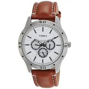 TIMEX Leather Analog White Dial Men Watch -Tw000U911, Bandcolor-Brown