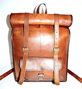 ZNT BAGS Vintage Leather Backpack Laptop Messenger Bag for College School Office Rucksack (Light Brown)